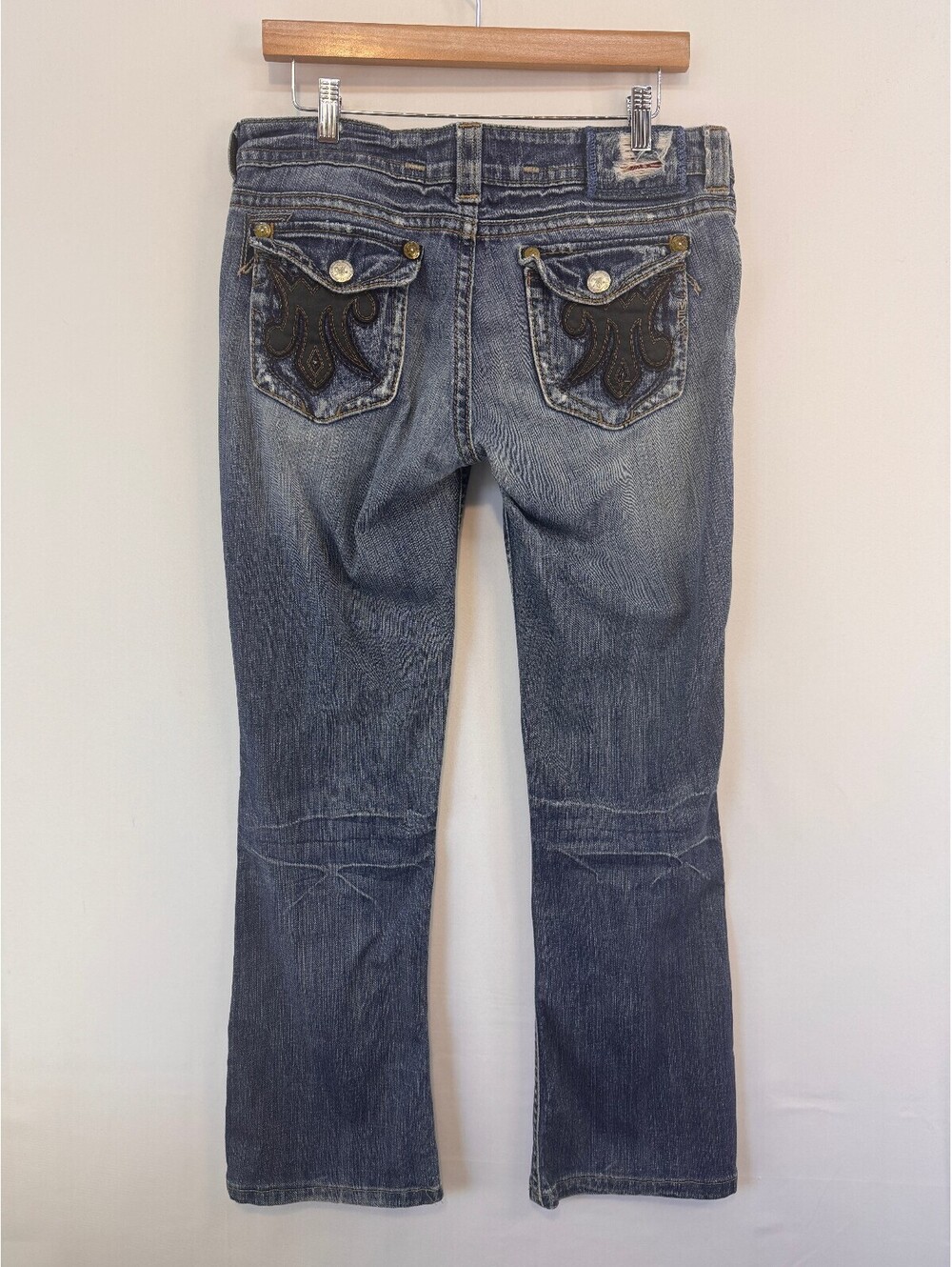 MEK Denim Y2K Low Rise Western Cowgirl Bootcut Jeans Embroidered Flap Pocket 30 - Picture 3 of 8